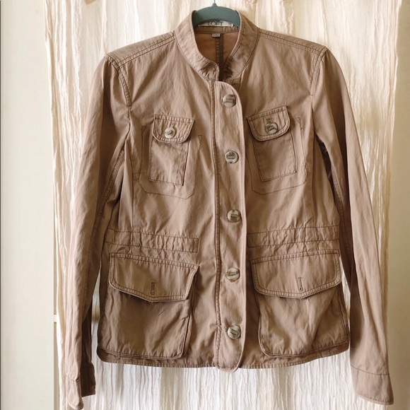 Loft Utility Jacket-Zipper and Button-Khaki-Small - Picture 2 of 7